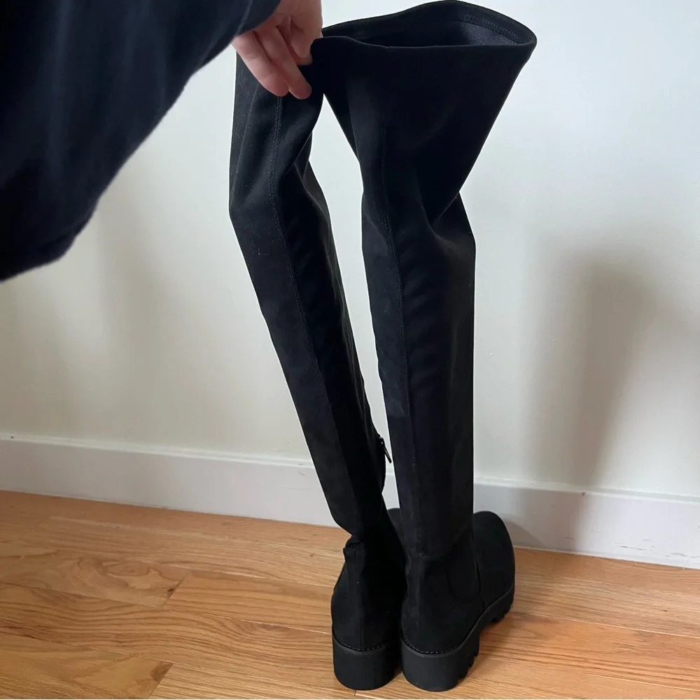Theory Black Over the Knee Lug Sole Faux Suede Platform Chunky Boots EUC Size 40